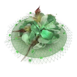 JINTN Womens Girls Mesh Fascinator Hat Headwear with Big Flowers Feather Veil Wedding Party Hat Fascinator Hair Clip Headwear Green