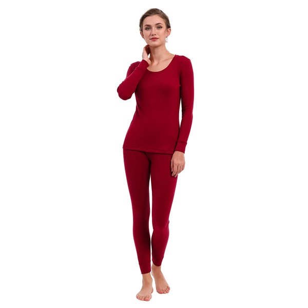 Femofit Women's Thermal Underwear Cotton Long Underwear Long John Womens Base Layer Set (Brick Red, XL)