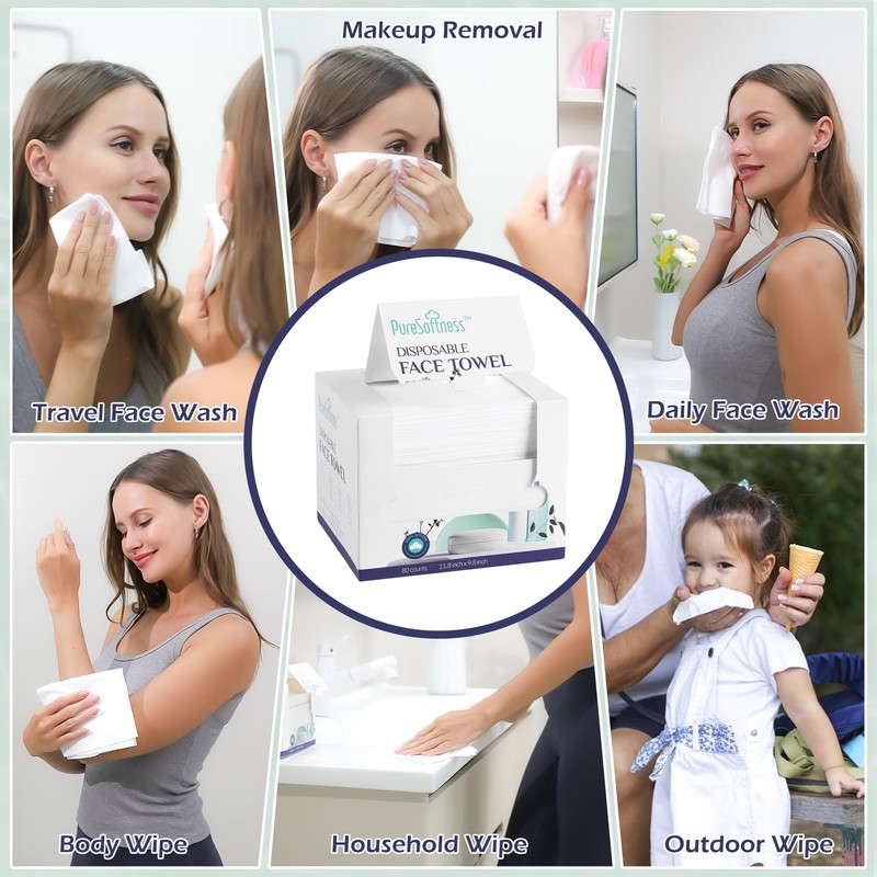 PureSoftness Disposable Face Towel, 100% Cotton, Extra Large 12" x