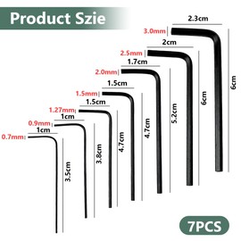 7 Stücks Mini Sechskant Inbusschlüssel Set, 0,7 mm-3 mm Mini Hexagon Hex Inbusschlüssel-set, Imbusschlüssel Satz Kohlenstoffstahl, Inbusschlüssel Klein, für Möbelmontage, Fahrradwartung, Installation