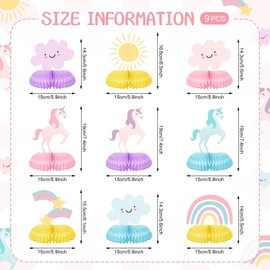 9Pcs Unicorn Birthday Party Honeycomb Table Centerpiece Unicorn Rainbow Happy Birthday Party Decorations for Girls Birthday Photo Props