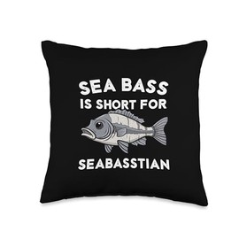 Sea Bass is Short for Seabasstian Funny Sebastian Fishing Throw Pillow