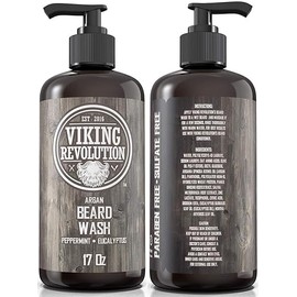 Viking Revolution - Beard Shampoo - Natural Beard Wash With Argan & Jojoba Oils - Softens & Strengthens - Peppermint and Eucalyptus - 500 ml