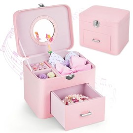 Basumee Joyero musical para niñas, caja de música de piel sintética con cajón, organizador de joyas grande para niños con unicornio/bailarina, almacen