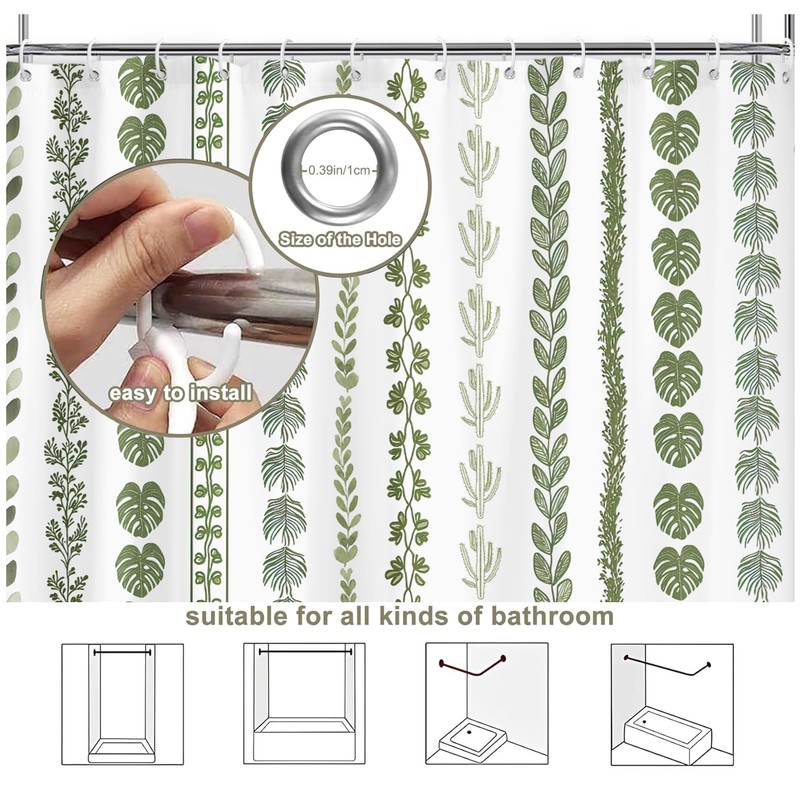 Sage Green Tropical Shower Curtain 60Wx71L, Palm Leaves Plant Shower