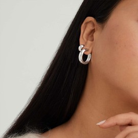 ALEXCRAFT Chunky Silver Hoop Earrings Set for Women Small Thick Huggie Hoops Hypoallergenic Jewelry 5 Pairs