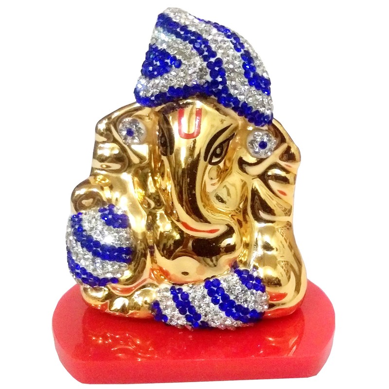 Purpledip Resin Idol Pagdi Ganesha: Glittering Stones Statue (11855)