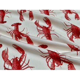 140cm wide Red Lobster Print Curtain Upholstery Dress Fabric White Nautical Fabric - per metre