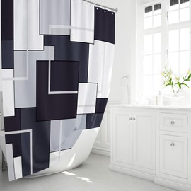 BTTN Stall Fabric Shower Curtain - 54 x 78 Inch Long Geometric Polyester Cloth Shower Curtain Set with 10 Plastic Hooks, Narrow Modern Neutral Water-Repellent Curtains for Bathroom Showers - Black