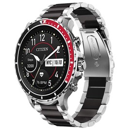 onetuo Compatible with Citizen CZ Bands, Stainless Steel Metal Replacement Straps Compatible for Citizen CZ Smartwatch (Silver-Black)