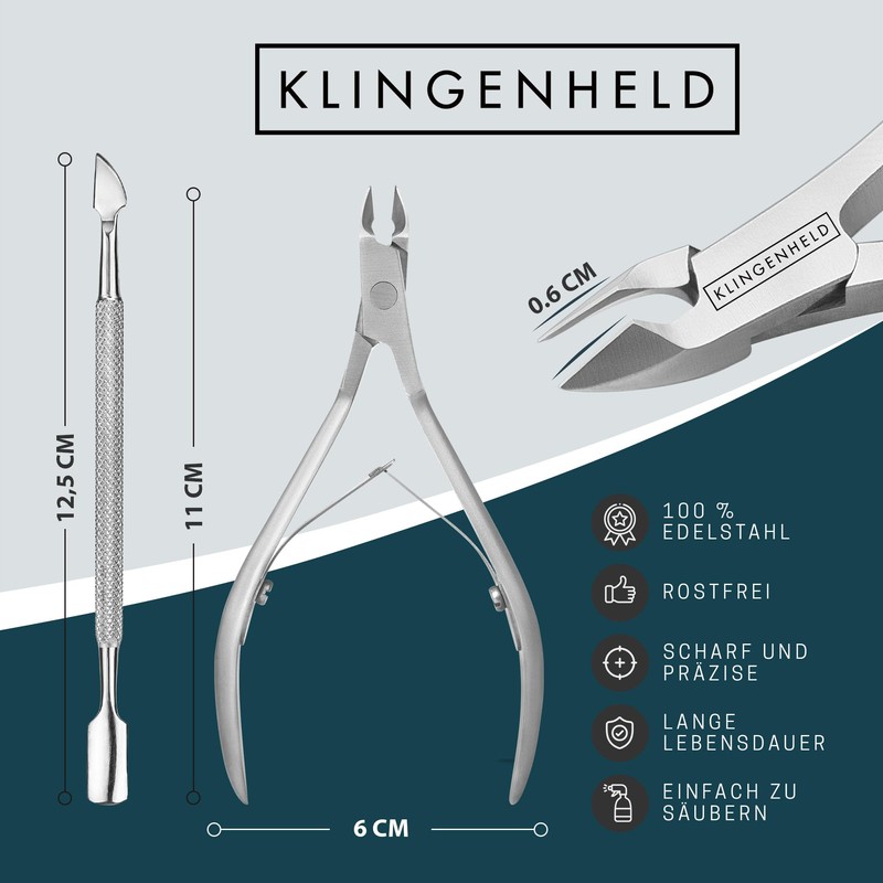 KLINGENHELD® Precise Cuticle Nippers with 1 Cuticle Pusher - Very