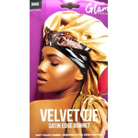 DONNA Velvet Tie Satin Edge Bonnet Reusable Shower Cap for Women Silk Bonnet for Sleeping Bonnet Braid (RED)