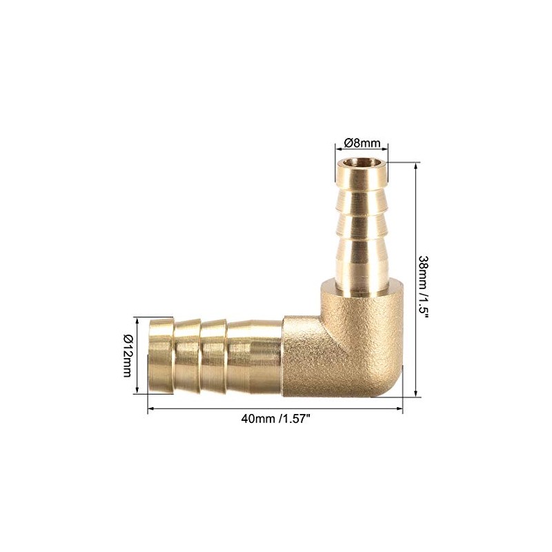 sourcing map 12mm to 8mm Barb Brass Hose Fitting 90
