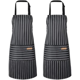 ViEinkaufen 2 Pack Kitchen Aprons with Pockets for Men Women, Cooking Apron Adjustable Chef Bib Aprons for Home Kitchen Restaurant Bistro BBQ Painting, Housework
