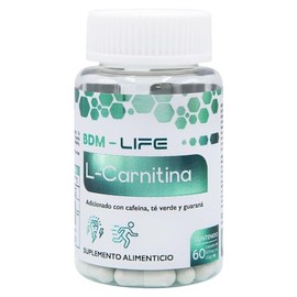 BDM-LIFE L-Carnitina con Cafeína, Té Verde y Guaraná, Energía y Metabolismo, Suplemento Alimenticio, 60 cápsulas