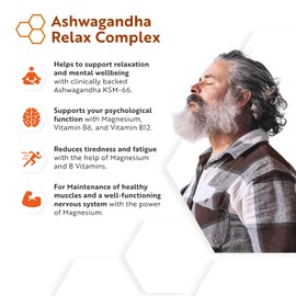 Nutravita Ashwagandha KSM-66 Relax Complex with Magnesium, Lion's Mane & L-Tryptophan - Supports Relaxation & Mental Wellbeing - Normal Psychological Function & Reduction in Fatigue - 120 Capsules - Nutravita
