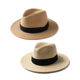 FURTALK Beach Sun Hat for Women Men Wide Brim Fedora Summer Straw Hats UPF 80+