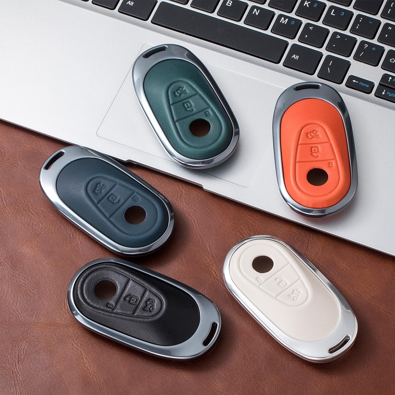 LJMTBKAN for Mercedes Key Fob Cover,Aluminum Leather Key Case Compatible