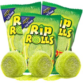 Sweetzo - Rip Rolls Sour Green Apple Belt Sugar Coated Licorice Candies, Extra Long Fruit Flavored Fat Free and Peanut Free Candy for Party and Goodie Bag Fillers, Pack of 3, 40 Inches Each