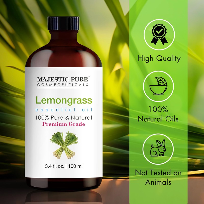 MAJESTIC PURE Lemongrass Essential Oil with Glass Dropper | 100%