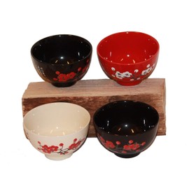 AAF Nommel Guangzhou Black Ceramic Rice Bowl Dessert Bowl Set of 4 Blossom Red Beige No. 027