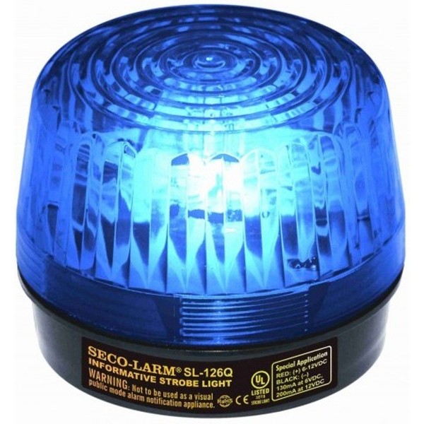 Seco-Larm SL-126Q/B Blue Strobe Light; For 6- to 12-Volt use; For "informative" general signaling requirements; Incorrect polarity cannot damage circuit or draw current; Easy 2-wire installation