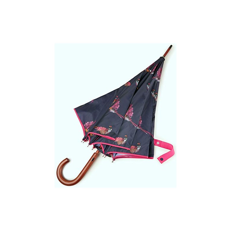 Joules Pheasant Pink & Navy Kensington Wooden Crook Handle Walking