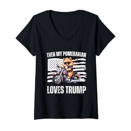 Womens Even My Pomeranian Loves Trump Dogs Republican Vance Vote V-Neck T-Shirt