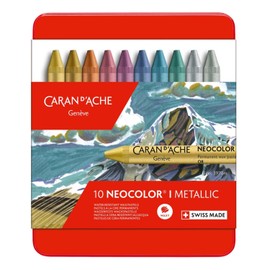 Neocolor I - Pasteles de cera resistentes al agua, 10 colores metálicos