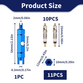 11 Pcs Presta Valve Cores Kit Includes 10 Copper Tubeless Valve Cores & Removal Tool, Universal Replacement Compatibility for Road Bike Car Motorcycle MTB ATV, Easy Installation for Tire Maintenance