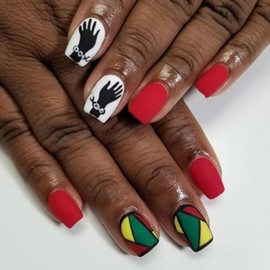 Black History Month Press on Nails Matte Graffiti Short Square Fake Nails 19th of June Black Liberation History Day Peace and Love Designs False Nails Juneteenth Acrylic Nails for Women Nail Art DIY