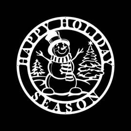 RealSteel Metal Wall Art - Happy Holiday Season Snowman Sign - Christmas Wall Decor, Snowman Artwork - Holiday Winter Decoration - 24" White