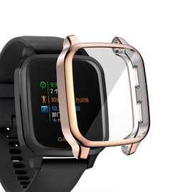 Compatible with Garmin Venu Sq Waterproof Protective Case Soft TPU Plated All Around Scratch-Proof Screen Protector Cover for Garmin Venu Sq GPS Smartwatch (Rose Gold)