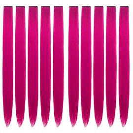 Hair Extension Clips 10pcs in Fuchsia 20 Inch Straight Hair Synthetic Fiber Hairpieces for Party