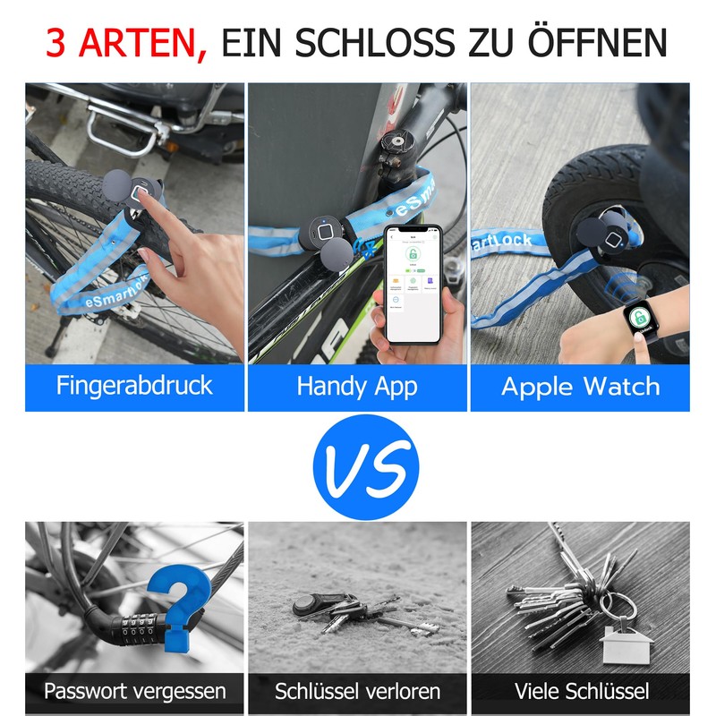 Electronic Bicycle Lock eLinkSmart Chain Lock Fingerprint with Phone App