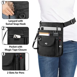 Rexmica Waitress Server Apron with Multiple Pockets and Adjustable Belt, Waist Apron for Waitress, Waiter, Women Men Server, Black Half Apron for Restaurant, Bistro, Kitchen, Bar, Cafe