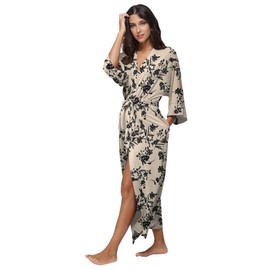 Women's Floral Long Robes Modal Long Kimono Robes Full Length Dressing Gown Soft Sleepwear