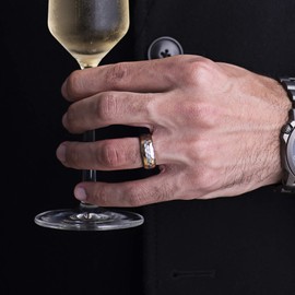 100S JEWELRY Tungsten Mens Wedding Band Two Tone Gold Silver Hammer Finish Facet Cut Edg Size 6-16 (tungsten, 10)