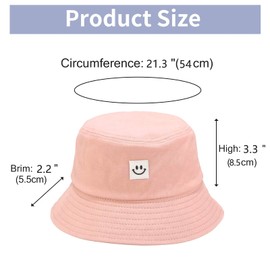 Kids Sun Hat Smile Face Bucket Hat for Girls Boys Summer Sun Protection Cotton Unisex Beach Cap(Pink)