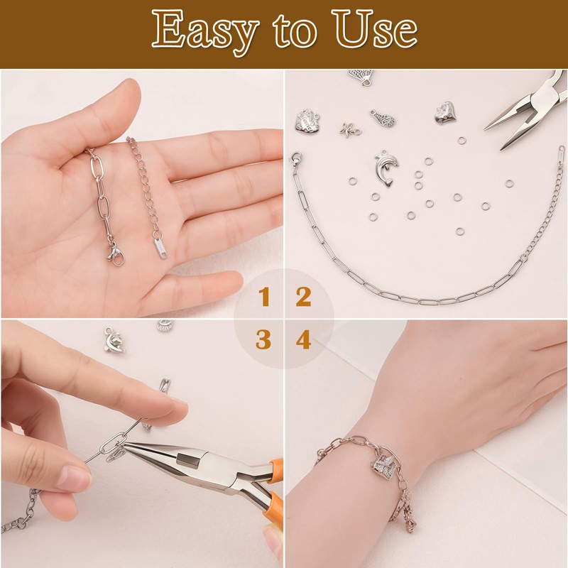 10Pcs Charm Bracelet Paperclip Chain Bulk,6.7'' Charm Bracelet Chains Stainless
