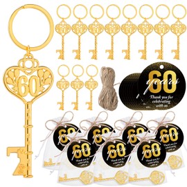 Misdary 50 Sets Birthday Party Favors for Guests Included 50 Bottle Openers Beer Opener Keychains 50 Thank You Tags with Organza Bags and Rope Adult Birthday Party Favor Souvenirs Gift Supplies(60th)