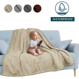 PAVILIA Waterproof Blanket Throw Taupe | Waterproof Pet Blanket for Dog Couch Protection | Leak Proof Sherpa Fleece Blanket for Bed Sofa | Liquid Resistant Large Soft Plush Throw 60x80 Inches