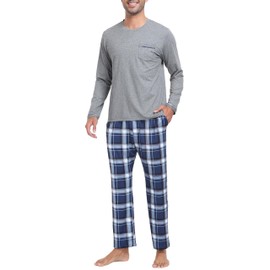 MoFiz Men's Pajamas Plaid Sets Sleepwear Long Sleeve Shirts and Pants Lightweight Soft Mens Pjs Lounge Set with Pockets