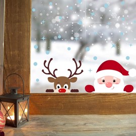WALPLUS Christmas Window Stickers Clings Xmas Decoration Sale Clearance Reusable Double-Sided Print Decals for Glass Living Room Windows Display Peeking Santa & Rudolph 38 Pieces