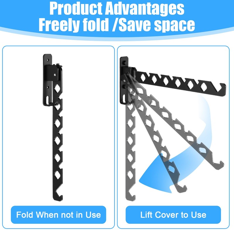 MBAIYO 3 Pack Black Wall Mount Coat Hanger Holder, Retractable