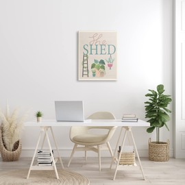 Stupell Industries She Shed Sign Tropical Plants Ladder and Green Vines, Designed by Louise Allen Canvas Wall Art, Off-White