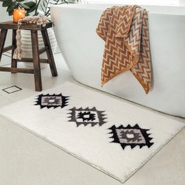 DEXDE Boho Bathroom Rugs Black White Bath Mat Non Slip Moroccan Geometric Bath Rug Luxury Soft Absorbent Carpet for Bathroom Shower Kitchen Entryway Farmhouse Decor 20x32
