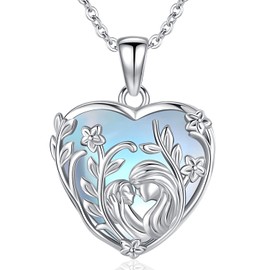 Odinstone Mother's Day for Mum 925 Sterling Silver Mother and Daughter Pendant Chain for Women Mother Child Jewellery Gifts for Mother Daughter, Sterling Silver, Moonstone