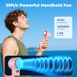 HandFan 5200mAh High Speed Handheld Turbo Fan, 1-100 Speeds Adjustable Powerful Cooling Ice Fan, Portable Mini Hand Fans Rechargeable, for Summer Beach Travel Concerts, Gifts for Women(Pink)