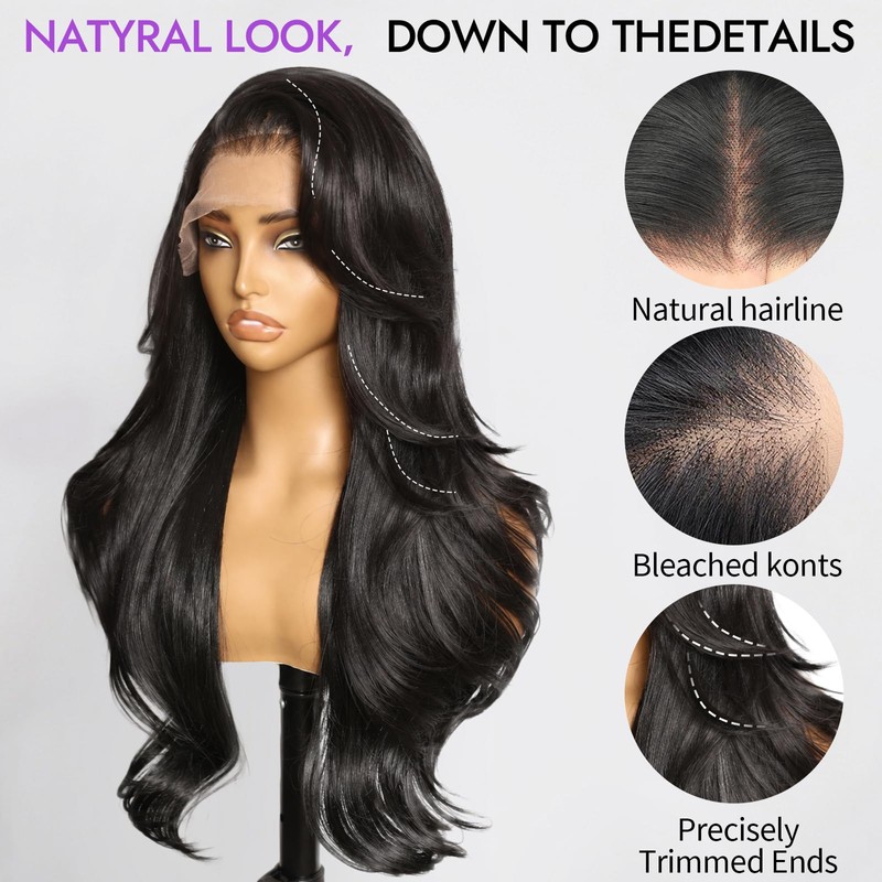Eawwii Black 13×4 Lace Front Glueless Wigs for Women， Synthetic
